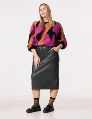 SAMOON Faux leather midi skirt Skjørt Svarte | CMNP0313