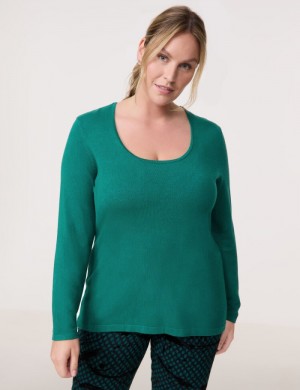 SAMOON Figure-defining basic fine knit jumper Strikkevarer Blå | HEDI5698