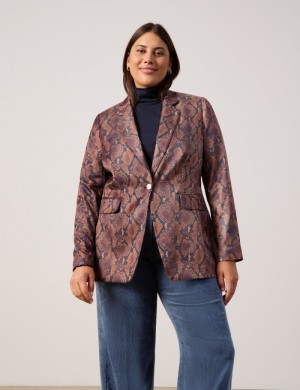 SAMOON Fine blazer with a snakeskin print Blazere Brune | WAVN9259