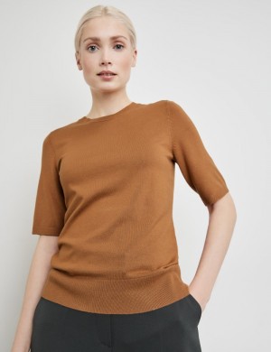 TAIFU Fine knit jumper with mid-length sleeves Strikkevarer Brune | ITEA5843