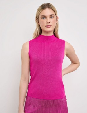 TAIFU Fine knitted top with a stand-up collar Strikkevarer Rosa | EUAC3249