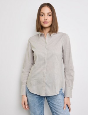 TAIFU Fitted shirt blouse with thin stripes Bluse Beige | KFGJ7741