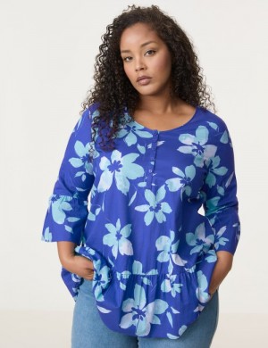 SAMOON Flared blouse with flounces Bluse Blå | XPNN8607