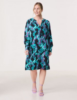 SAMOON Flared print dress Kjole Blå | RPLW0135