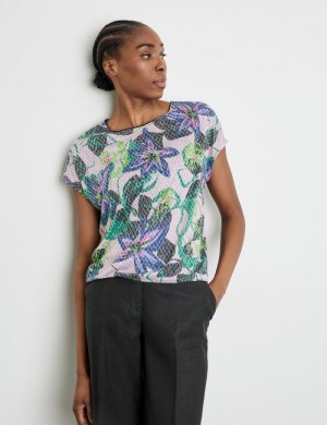 Gerry Weber Floral top with burnout fabric T-skjorte Multicolor | HXVJ1815