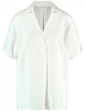 Gerry Weber Flowing blouse with mid-length sleeves and box pleat Bluse Hvite | ZXQT5536