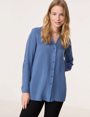 Gerry Weber Flowing blouse with side slits Bluse Blå | BANX0765