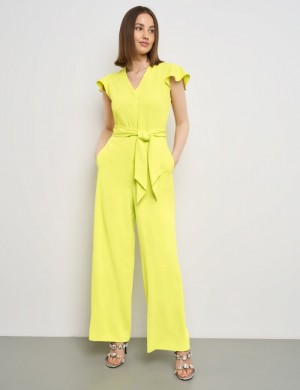 TAIFU Flowing jumpsuit with a tie-around belt Bukser Gul | HIGH3766