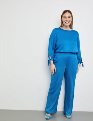 SAMOON Flowing trousers with a wide leg, Carlotta Bukser Blå | PQRV6018