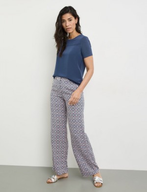 Gerry Weber Flowing trousers with an all-over pattern Bukser Blå | MIQE8840