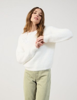 TAIFU Fluffy jumper with sequin details Strikkevarer Hvite | COPI7957