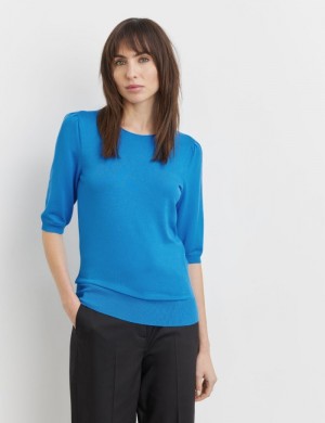 TAIFU Jumper with puff sleeves Strikkevarer Blå | ENVL4992