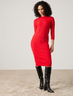 Gerry Weber Knitted dress with a turtleneck Strikkevarer Rød | XXIW7198