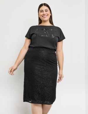 SAMOON Lace skirt with stretch for comfort Skjørt Svarte | CGOI8660