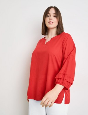 SAMOON Lightweight cotton blouse with balloon sleeves Bluse Rød | AHIY0482