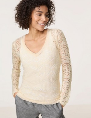 Gerry Weber Lightweight openwork knit jumper Strikkevarer Beige | VAKQ2125