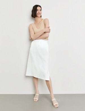 Gerry Weber Linen skirt with side slit Skjørt Hvite | DIXE4216