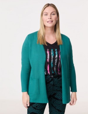 SAMOON Long basic cardigan Strikkevarer Blå | MTKH5778