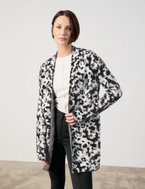 TAIFU Long cardigan with a jacquard pattern Strikkevarer Svarte | RTRD8450