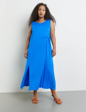 SAMOON Long dress with side gathers Kjole Blå | KGLM2641