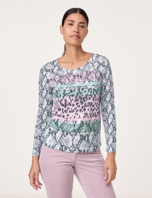 Gerry Weber Long sleeve top in devoré fabric T-skjorte Multicolor | DYTG2112