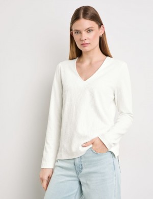 TAIFU Long sleeve top in textured jersey T-skjorte Hvite | ESZY8780