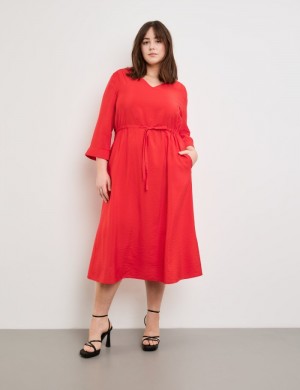 SAMOON Midi dress with 3/4-length sleeves and drawstring Kjole Rød | SSAG9270