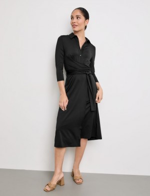 Gerry Weber Midi dress with a wrap effect Kjole Svarte | VJXV5690