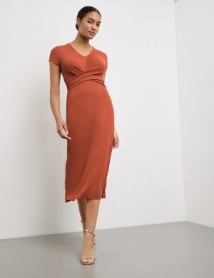 TAIFU Midi dress with a wrap effect Kjole Brune | OFBH2482