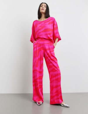 TAIFU Palazzo trousers made of elegant satin Bukser Rosa | AJQC6269