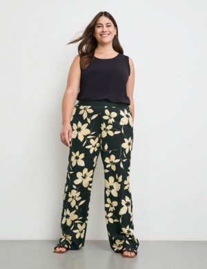 SAMOON Palazzo trousers with a floral print Bukser Svarte | IXBB0417