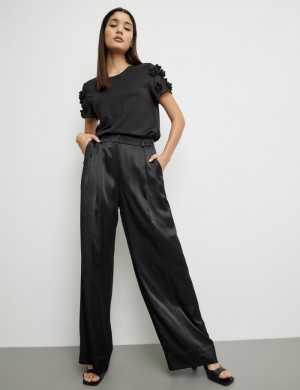 TAIFU Palazzo wide-leg satin trousers Bukser Svarte | FRLC2417