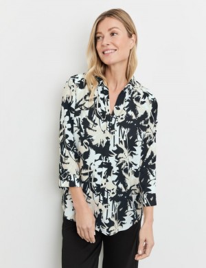 Gerry Weber Patterned 3/4-sleeve blouse made of sustainable fabric Bluse Svarte | JIDK5002