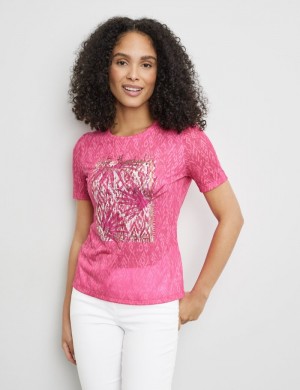 Gerry Weber Patterned T-shirt with a front print T-skjorte Rosa | TLSY3658