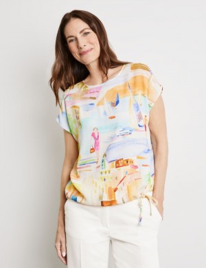 Gerry Weber Patterned blouse top with a drawstring Bluse Multicolor | JCFR5181