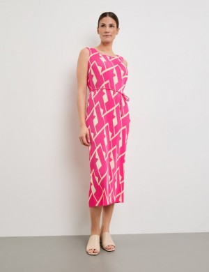 Gerry Weber Patterned pleated dress with a waistband Kjole Rosa | EXTU0884