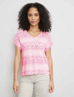 Gerry Weber Patterned short sleeve top with fabric panelling T-skjorte Rosa | CPSW5401