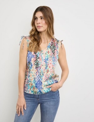 Gerry Weber Patterned top with gathers T-skjorte Multicolor | QTXB5787