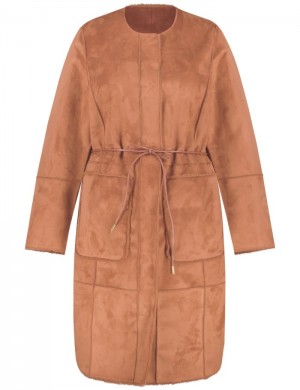 SAMOON Reversible coat in a lambskin look Jakker Brune | ZGZU4116