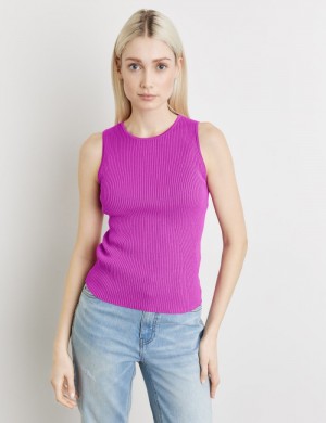 TAIFU Rib knit top Strikkevarer Rosa | KOXP6214