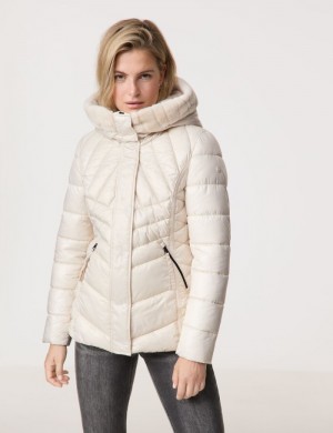 TAIFU Shiny quilted jacket with faux fur Jakker Beige | HRHN1354