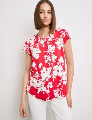 TAIFU Short sleeve blouse with a floral print Bluse Rød | APFE5389