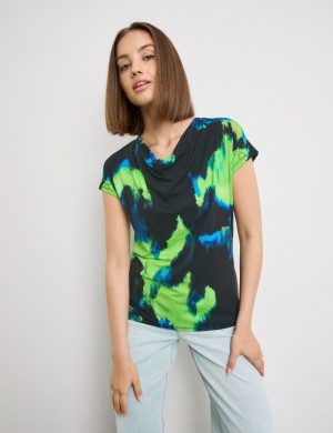 TAIFU Short sleeve top with a cowl neckline T-skjorte Grønn | VLSO6088