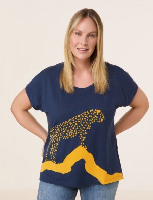 SAMOON Short sleeve top with a leopard motif T-skjorte Blå | FFHD6404