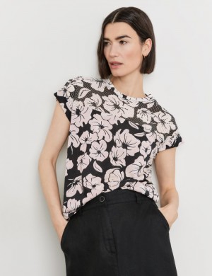 Gerry Weber Short sleeve top with a mesh yoke T-skjorte Svarte | SLFM4803