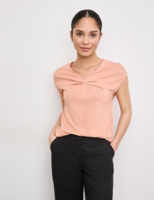 Gerry Weber Short sleeve top with a pleated detail T-skjorte Oransje | XUJH6005