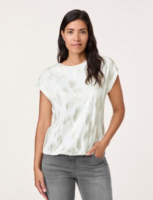 Gerry Weber Short sleeve top with a shimmering print T-skjorte Hvite | YDZD6885