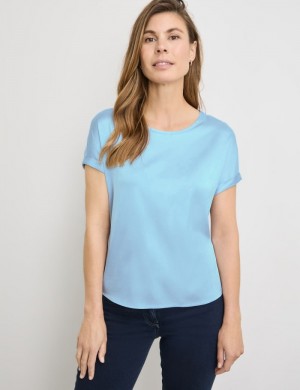 Gerry Weber Short sleeve top with fabric panelling T-skjorte Blå | SYCN7399