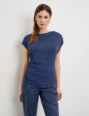 Gerry Weber Short sleeve top with gathers T-skjorte Blå | MIYE0154