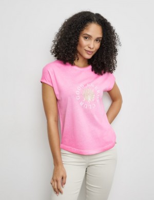 Gerry Weber Short sleeve top with printed lettering T-skjorte Rosa | WCHU5862